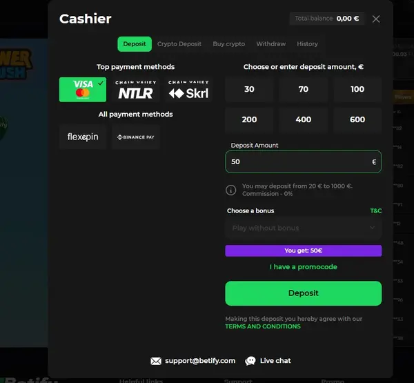 Interface de dépôt casino - Tower Rush